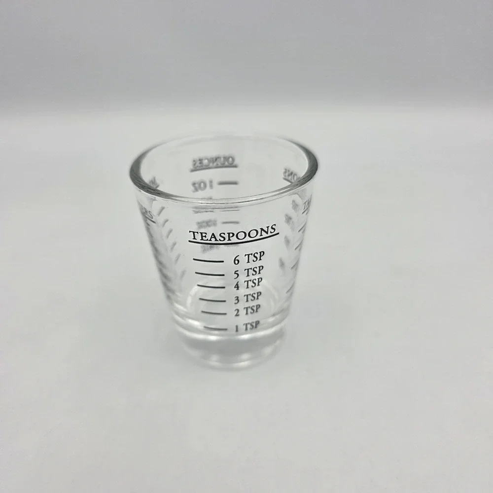 Measure Heavy Clear Shot Glass Black Measurement Markings Tbs. Tsp. ml. oz.